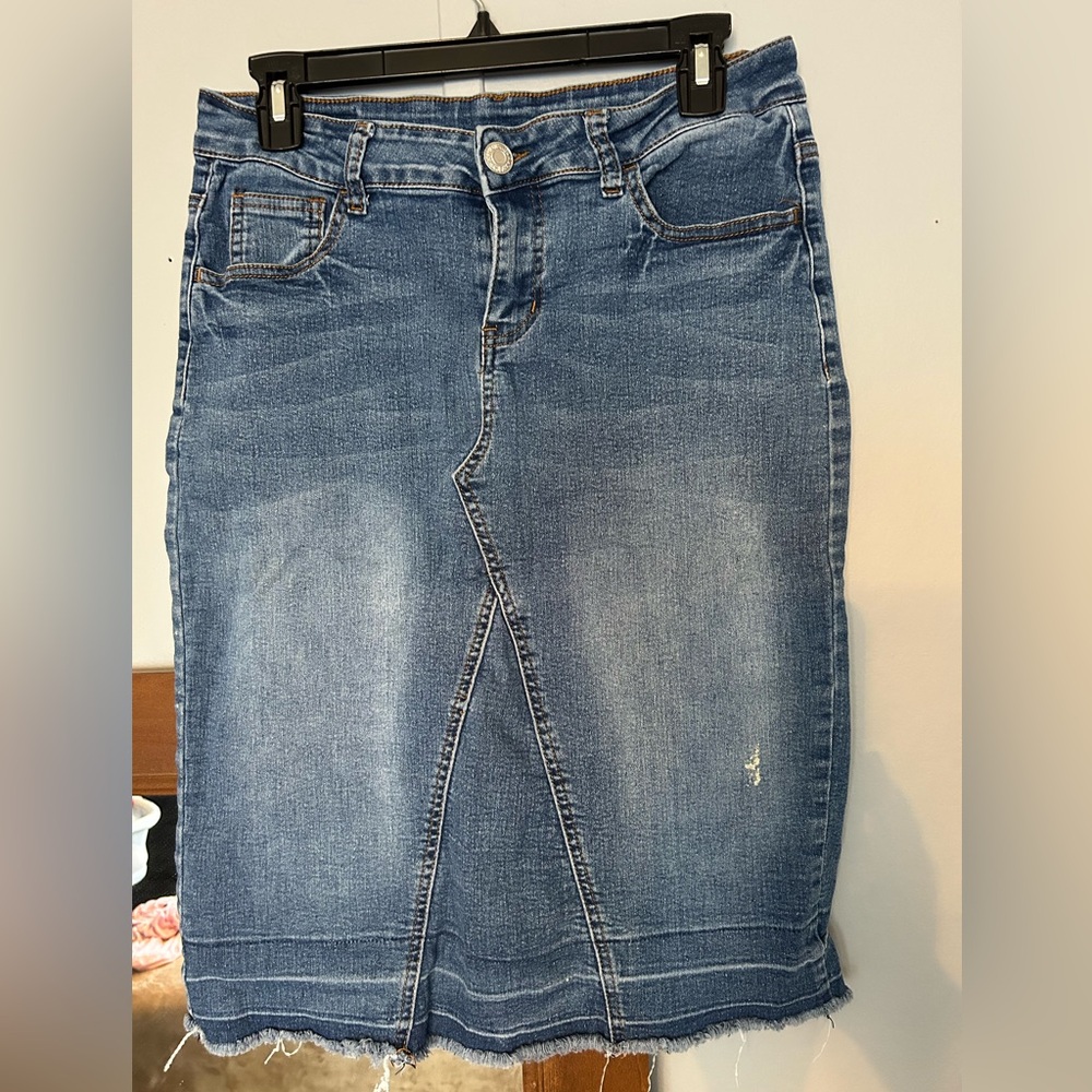 Classic Blue Denim Midi Skirt